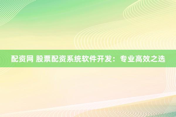 配资网 股票配资系统软件开发：专业高效之选