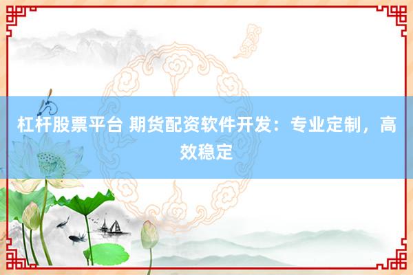 杠杆股票平台 期货配资软件开发：专业定制，高效稳定