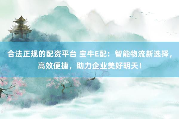 合法正规的配资平台 宝牛E配：智能物流新选择，高效便捷，助力企业美好明天！