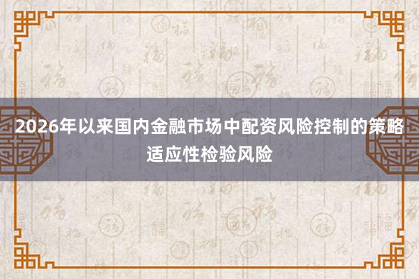 2026年以来国内金融市场中配资风险控制的策略适应性检验风险