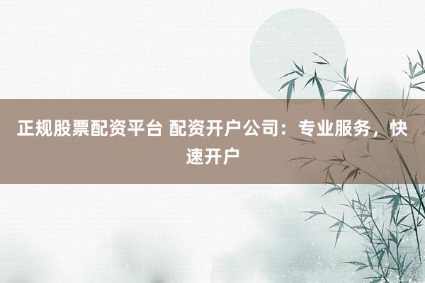 正规股票配资平台 配资开户公司：专业服务，快速开户